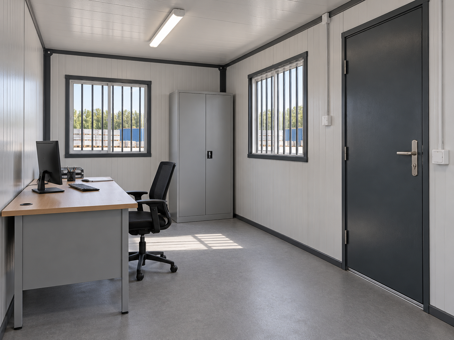 Caseta de obra reforzada 6x2,4 m con rejas y puerta de seguridad - miniatura 3