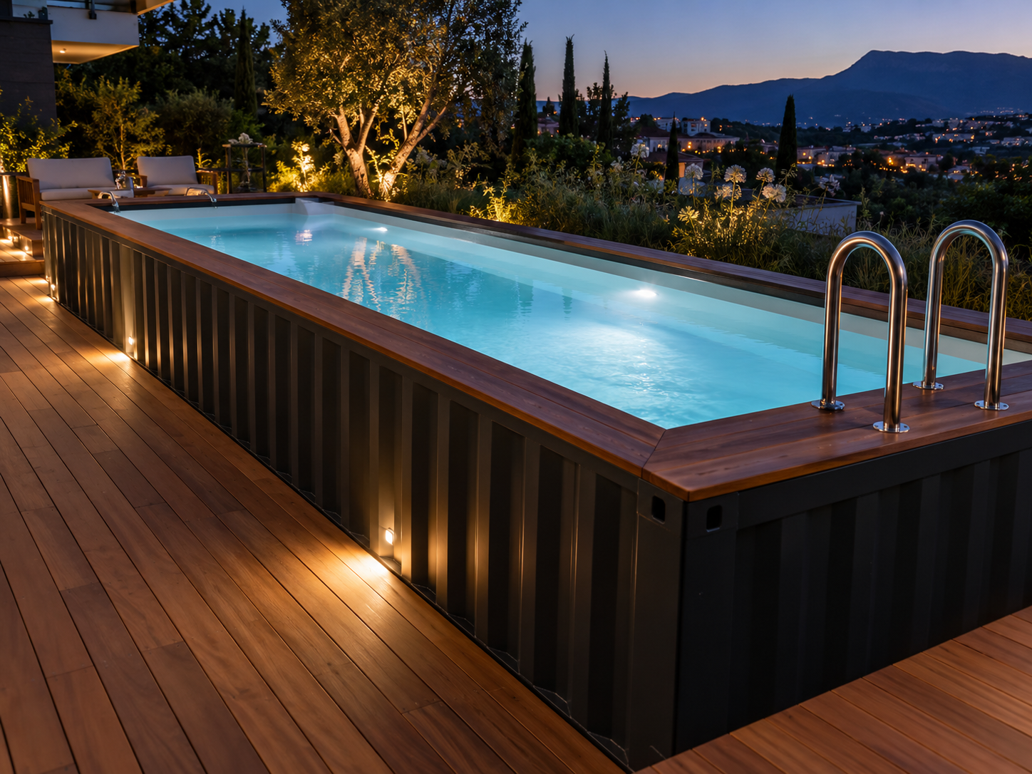 Piscina contenedor 6 metros con coronación y tarima de madera IPE - miniatura 2