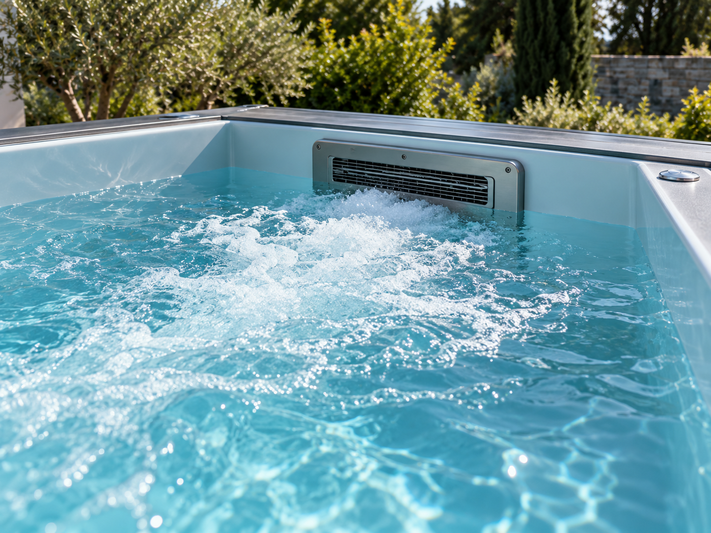 Piscina con sala técnica equipada con turbina de natación contracorriente - miniatura 2