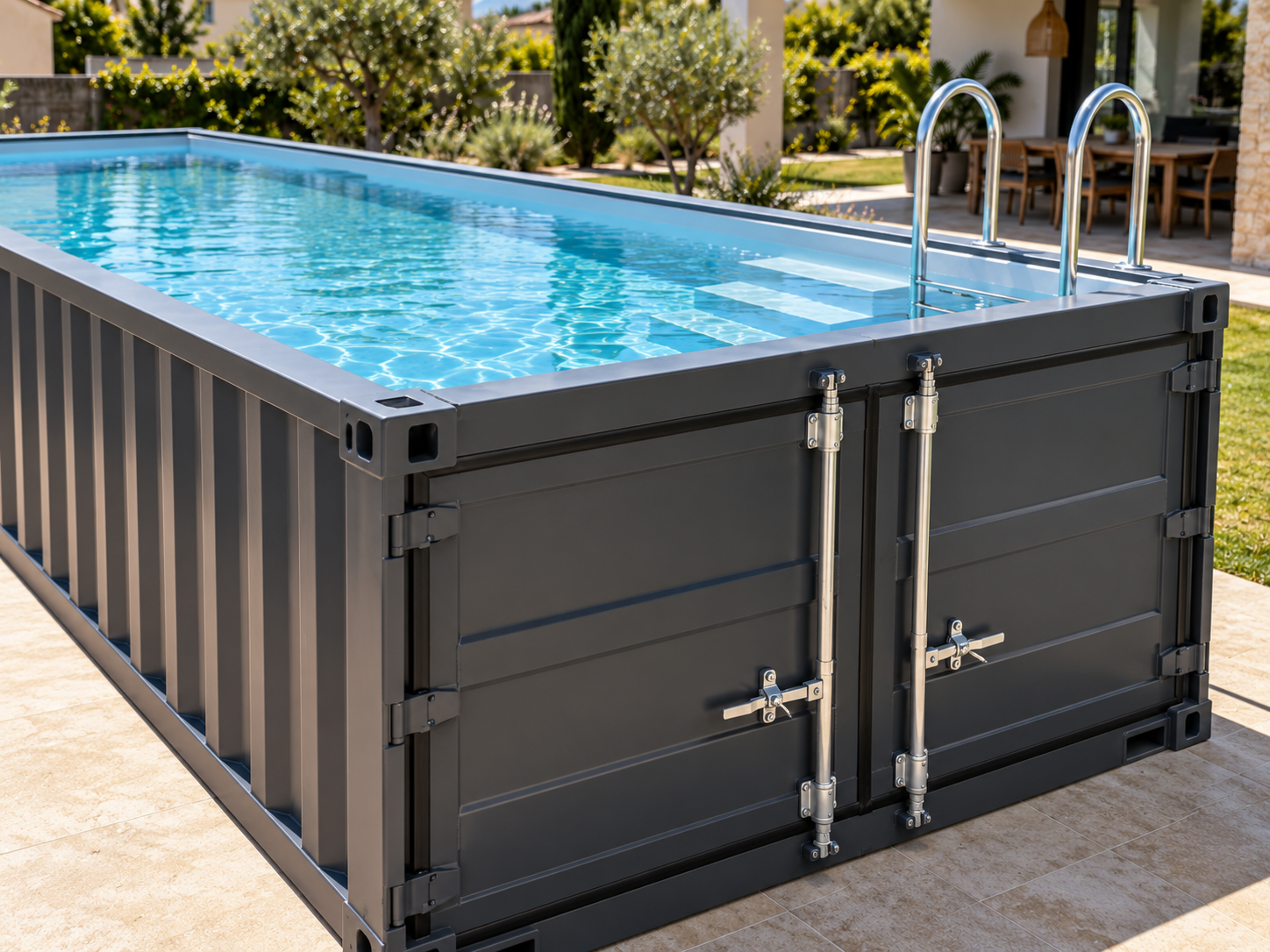 Piscina contenedor con sala técnica integral: Clorador salino + Regulador de pH