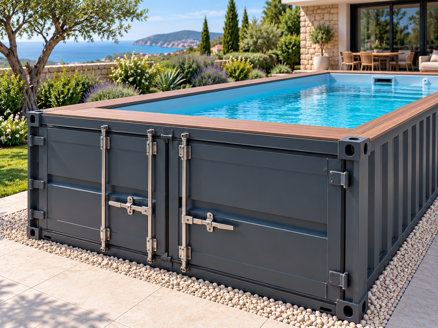 Piscina contenedor todo en uno: Sal + pH + Calefacción + Domótica WiFi